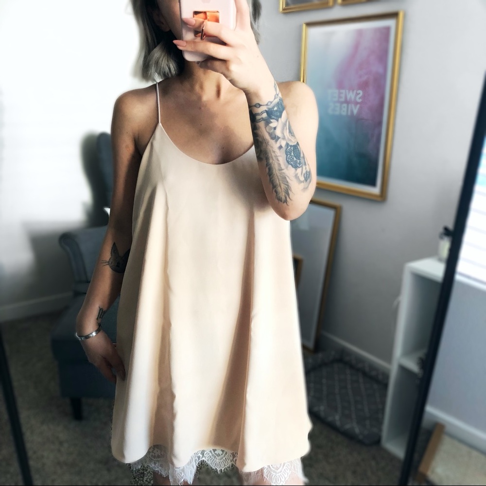 ZARA CAMI OPEN BACK DRESS W/ EYELASH LACE HEM